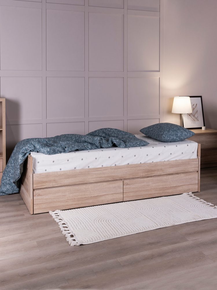 Кровать раздвижная Сириус, с ящиками, 80х200/160х200 см, бежевая, дуб сонома