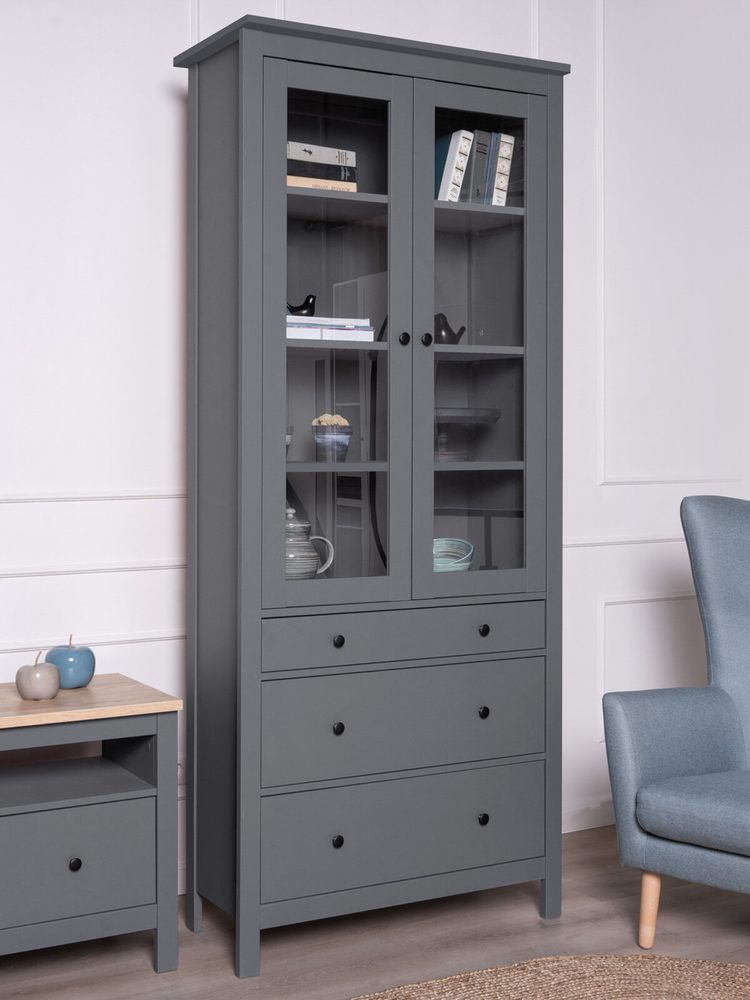 Шкаф с витриной Сага, 90х41х215 см, серый