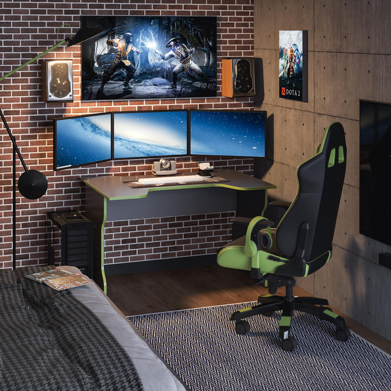 Стол компьютерный ВАРДИГ, K1 120x75x82, антрацит/лайм
