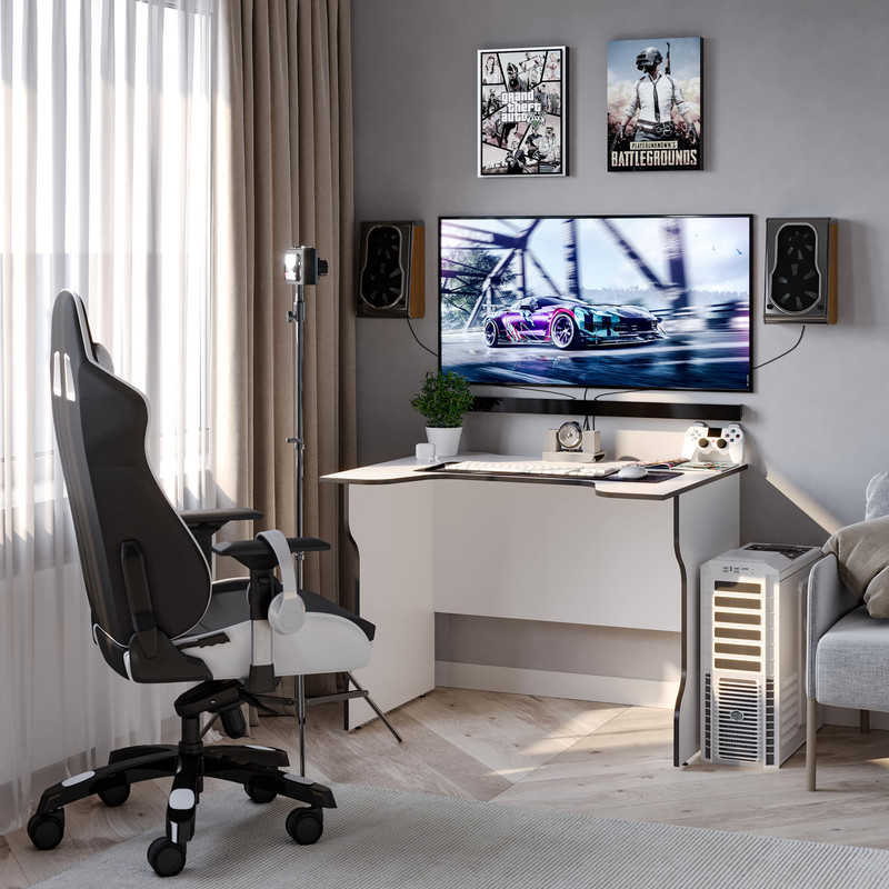 Стол компьютерный ВАРДИГ, K2 100x75x82, белый/черный
