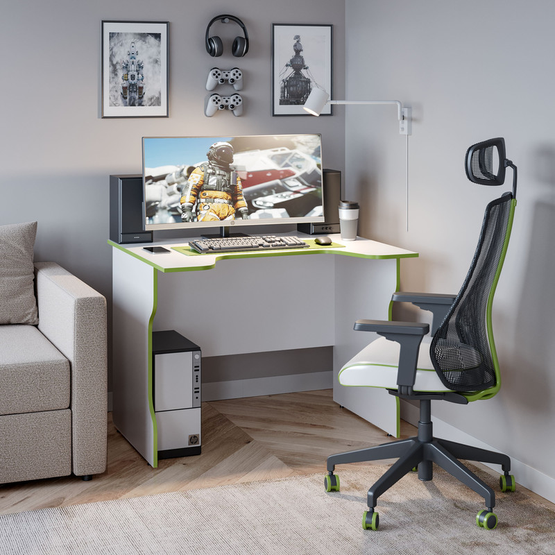 Стол компьютерный ВАРДИГ, K2 100x75x82, белый/лайм