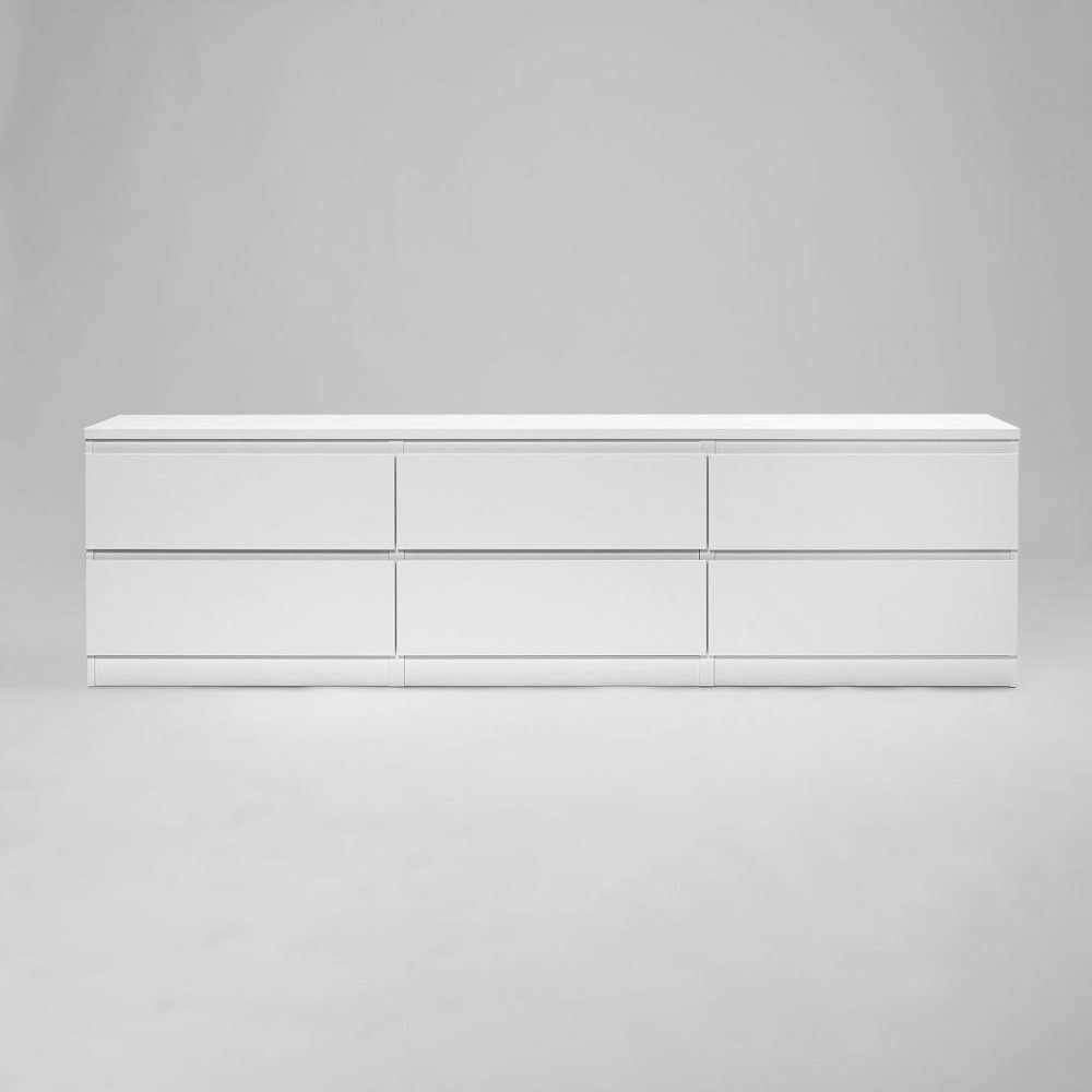 Тумба для ТВ ПРАКСИС, 6 ящиков, 194х39х54 см, белая