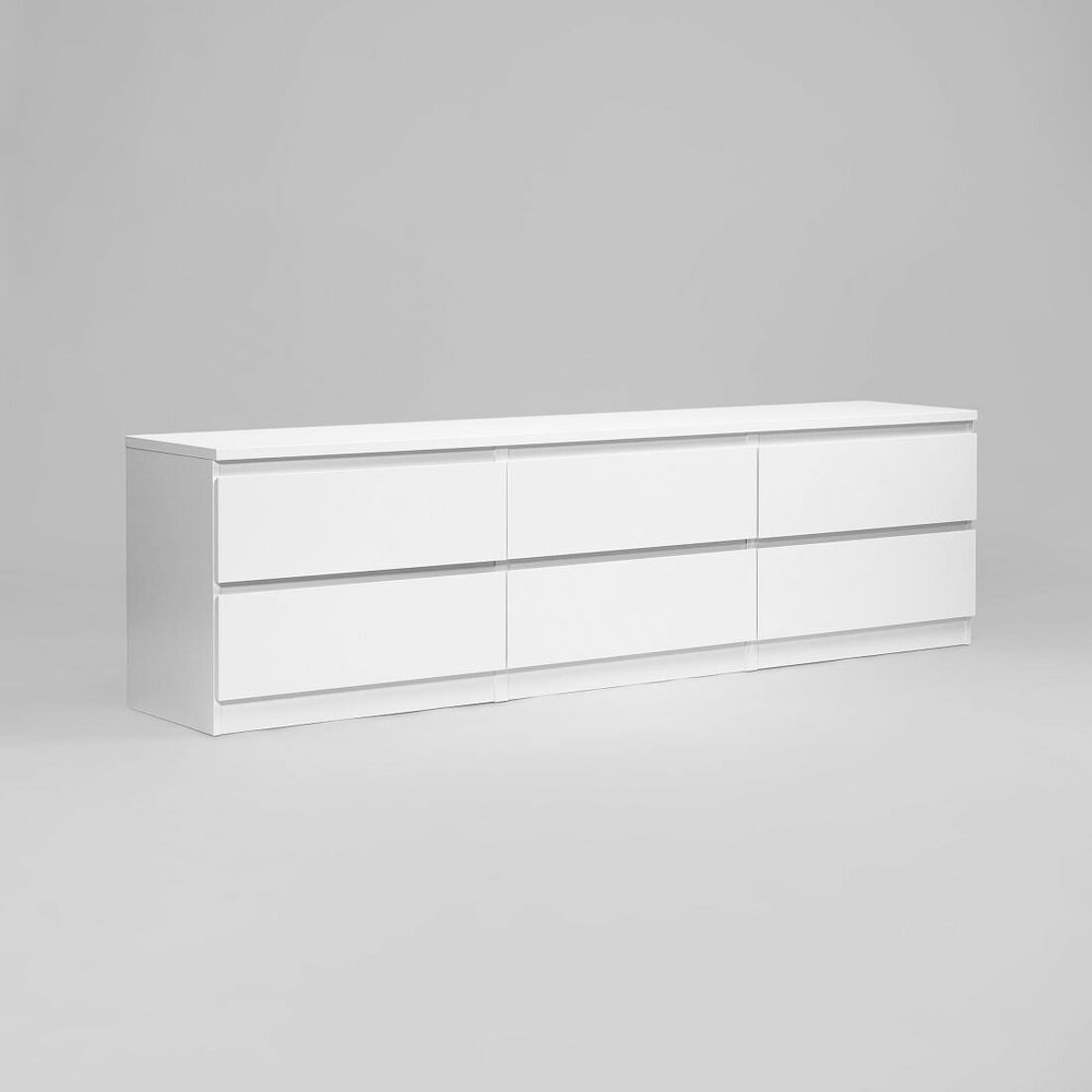Тумба для ТВ ПРАКСИС, 6 ящиков, 194х39х54 см, белая